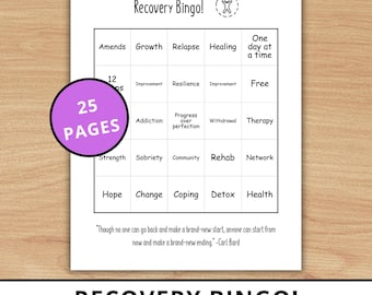 Recovery Bingo: 25 Pages (PDF Downloadable Printable) Addiction Recovery