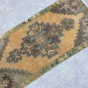 SMALL VINTAGE RUG 1.6x3.2, Small Oushak Runner Rug, Turkish Handmade Small Rug, Small Authentic Rug, Small Persian Rug, Door Mat, 49x100cm