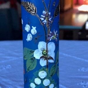 Beautiful Blue Hand Painted Antique / Vintage Opaline / Bristol Bud Vase Wonderful Gift