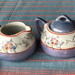Vintage Lusterware Creamer and Sugar Bowl Made in Japan 1940s