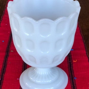 Thumbprint Vintage E.O. Brody M4200 Milk Glass Pedestal Goblet Vase 1950s