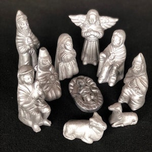 In Time for Christmas--Vintage 10-Piece Hand Made Clay Painted Folk Art Nativity Set