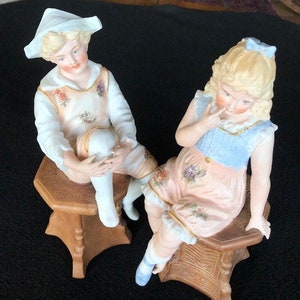Vintage to Antique Gebruder Heubach Porcelain Boy and Girl Figurines