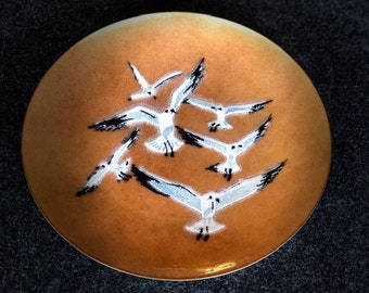 Vintage Mid Century Modern Enamel on Copper Seagull Dish by AnneMarie Davidson