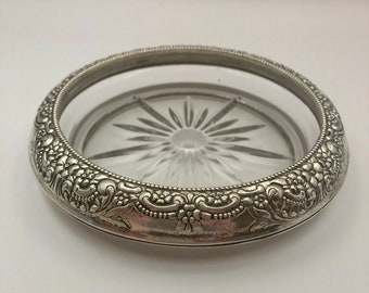 Vintage Sterling Silber & Crystal Frank Whiting Magnum Wein Untersetzer / Aschenbecher / Schmuckstück oder Candy Dish