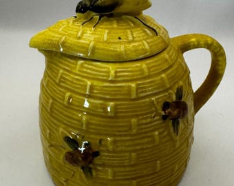 Vintage jaren 1950 - 1960 keramische bijenkorf honingpot, siroopkan met deksel en kurk
