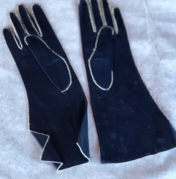 Vintage Navy / Very Dark Blue Kid Leather Gloves … - image 2