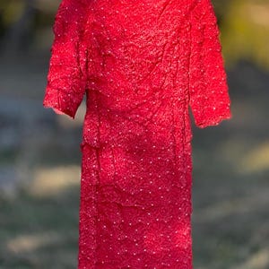 Vintage Iconic Edith Small Cocktail Dress 1950s, Prong Set Rhinestones in Lace Ribbons