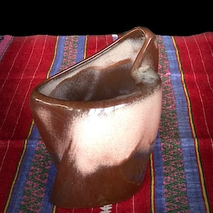 Frankoma Freeform Vintage Planter Brown Satin Glaze Mid Century Modern Marked &quot;6&quot; 1960s