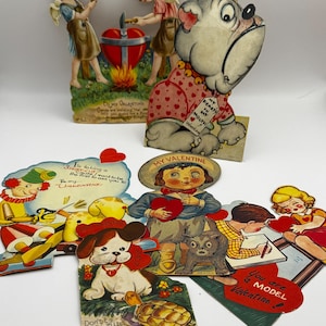 6 vintage mechanische valentijnskaarten uit de jaren 1930 en 1940