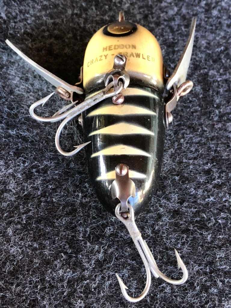 collectible fishing lure values metal paited Set of 7 Vintage Fishing Lures, Painted Wood, Metal, 1950s, 1960s