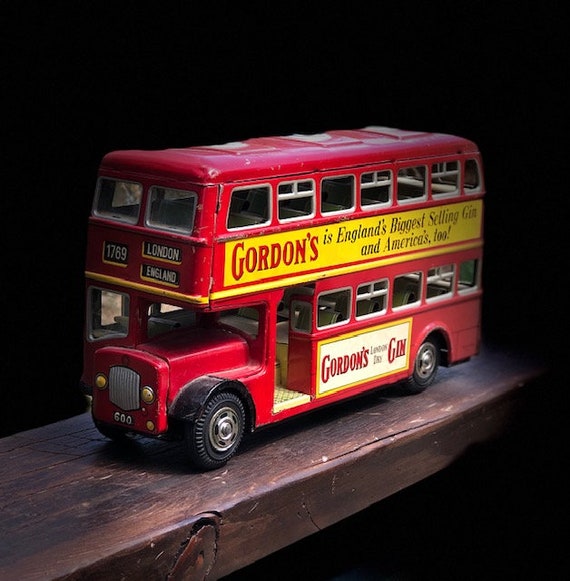 Gordon s Gin Vintage Advertising Tin Toy Double Decker Bus Made in