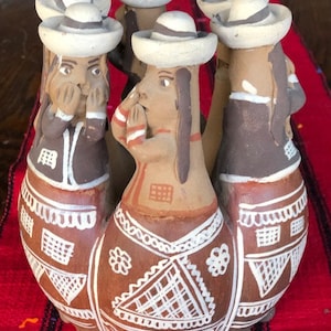 Peruvian, Latin American Folk Art Gossiping Ladies Pottery Clay Whistle