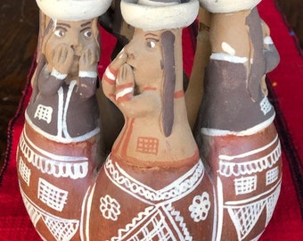 Peruvian, Latin American Folk Art Gossiping Ladies Pottery Clay Whistle