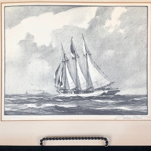Litografía firmada original vintage de Gordon Hope Grant &quot;Adelante y atrás&quot;