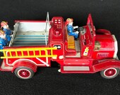 Collectible Rare Vintage Pressed Tin Litho Fire Truck S.H. Horikawa Early 1960s Battery Operated