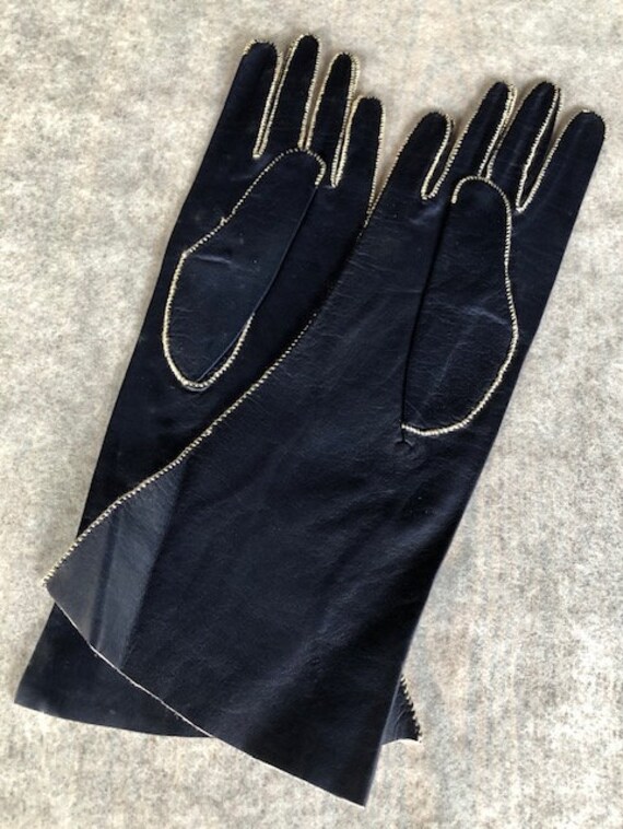 Vintage Navy / Very Dark Blue Kid Leather Gloves … - image 6