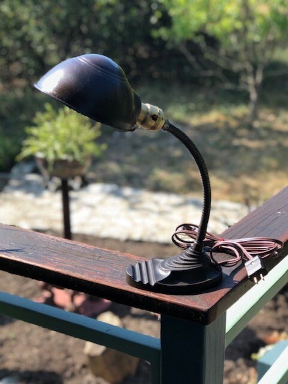 Old Flexible Long Neck Lamp With Metal Base, Goose Neck Lamp