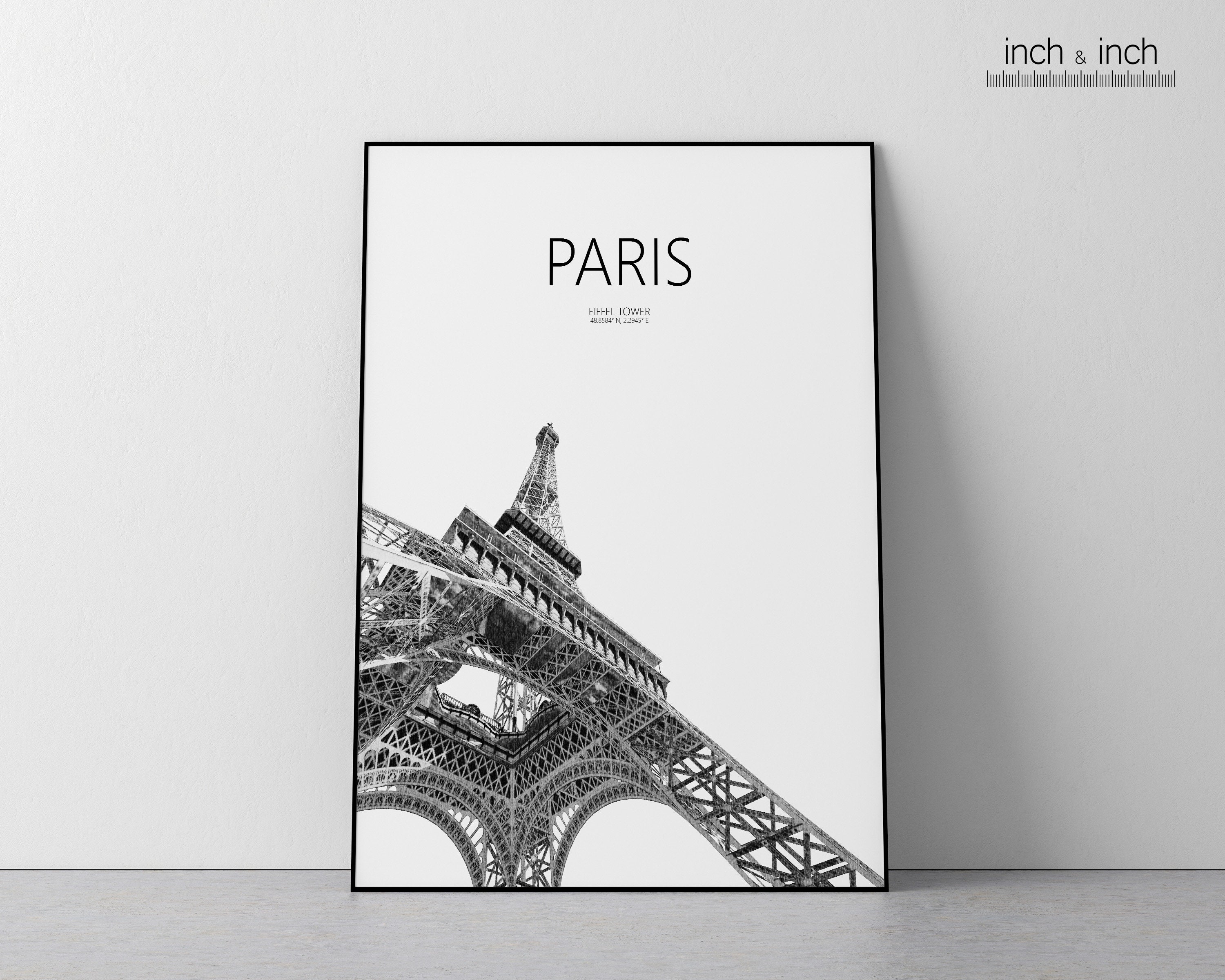 Black and white Paris illustration Eiffel Tower print France | Etsy