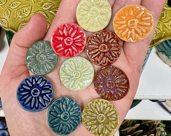 Handmade-Flower Magnets-Refrigerator Magnets-Kitchen Accessories-Ceramic-Pottery