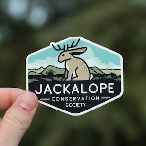 Jackalope Conservation Society Sticker | Cryptozoology Decal | Funny Cryptid Stickers for Water Bottles, Laptops and Car Windows