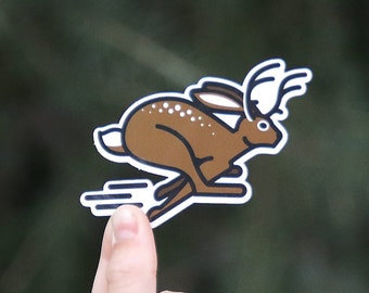 Run Free Jackalope Sticker | Cryptozoology Decal | Waterproof, UV Resistant, Dishwasher Safe Sticker