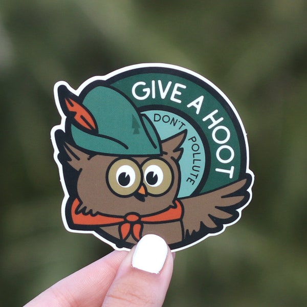 Give a Hoot, Woodsy Waterproof Vinyl Sticker, UV resistant Decal.