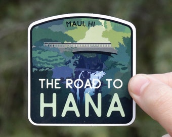 La route vers l'autocollant d'autoroute de Hana | Décalcomanie imperméable en vinyle résistant aux UV | Rappelez-vous vos 3 heures de route sur Maui avec cet autocollant