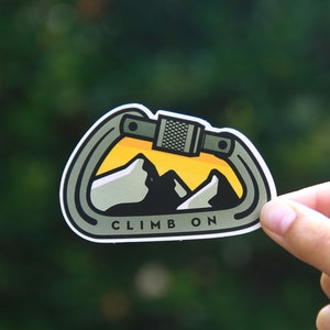 Climb On Carabiner Sticker: Waterproof Rock Climbing Decal