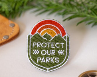 Protect Our Parks, Iron On Embroidered Patch, for hats, bags or clothing.