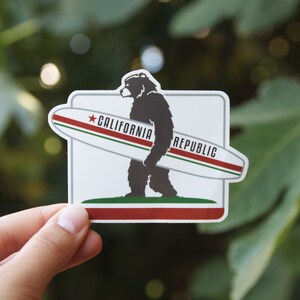 California Republic Surf Bear - Waterproof Vinyl Sticker, UV resistant Decal