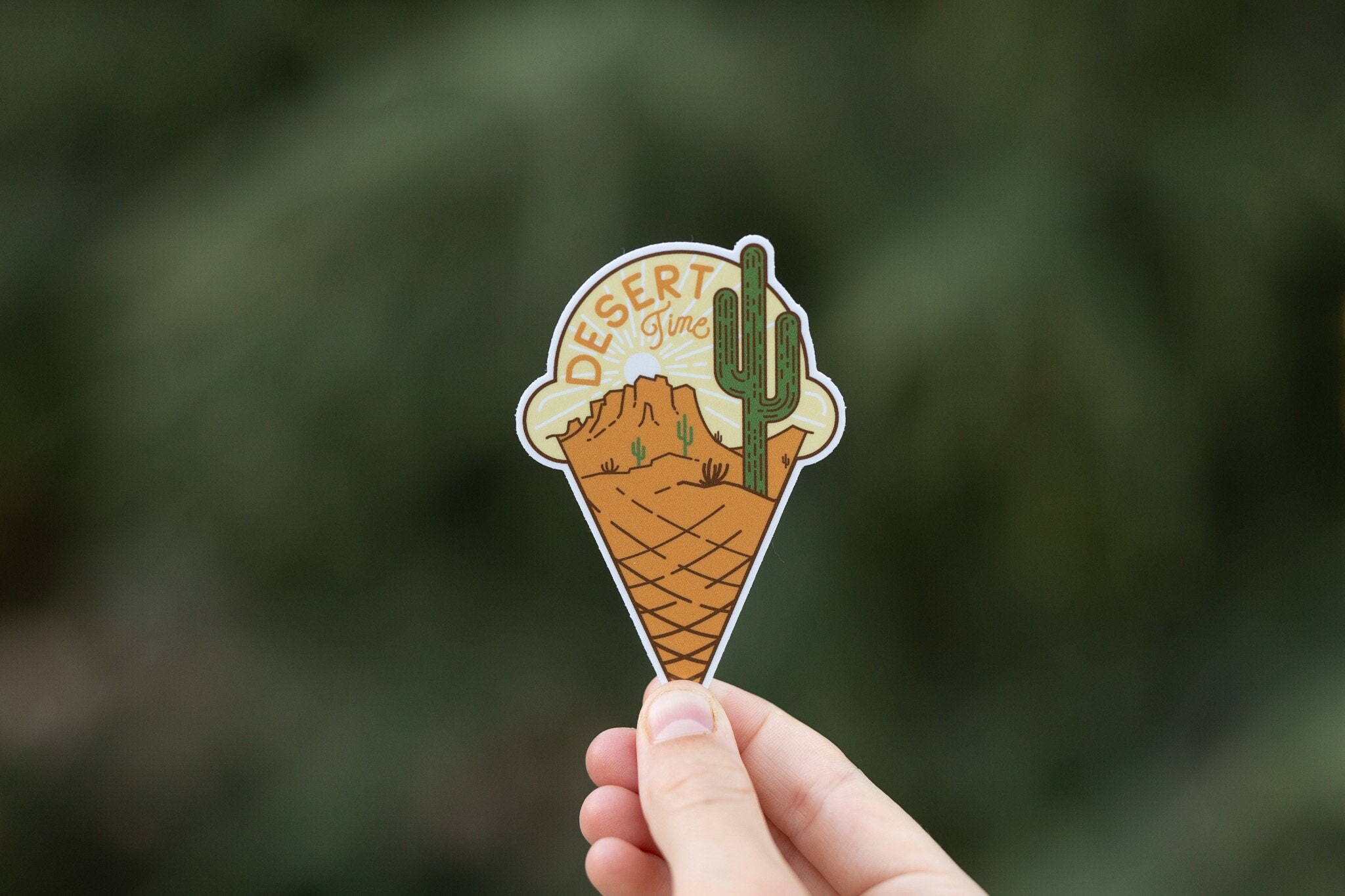 Desert Time Vinyl Sticker: Cactus Ice Cream Cone Decal