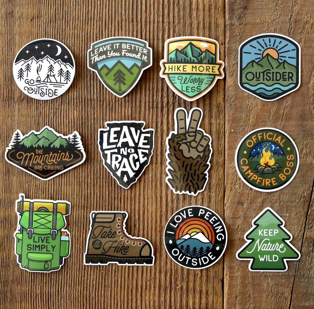 Hike Sticker Set Waterproof, UV Coated Decals for Water Bottles Made
