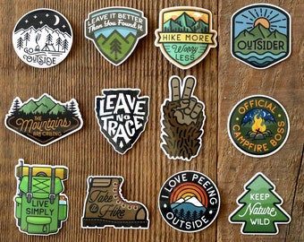 Hike Sticker Set | Waterproof, UV Coated decals for water bottles | Made for the Hiker and outdoor adventures