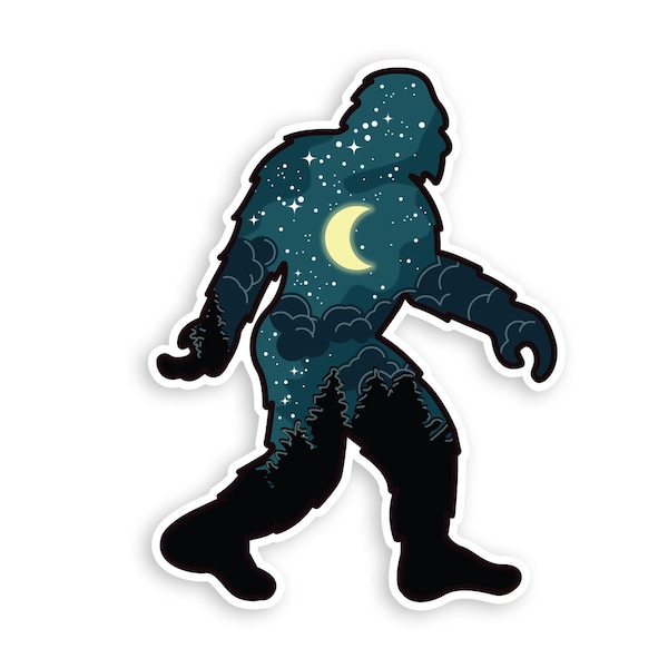 Bigfoot Night Sky Sticker | Waterproof, UV resistant, Vinyl Decal | for the Sasquatch tracker and hunter