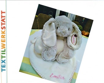 Kuscheltier Hase, Babydecke mit Namen, personalisiertes Kuscheltier, Babygeschenke mit Namen, Geschenkidee Taufe