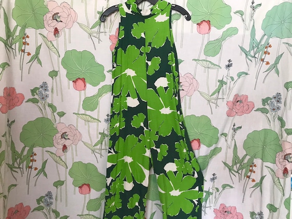 60s Green Abstract Floral Romper / Jumpsuit