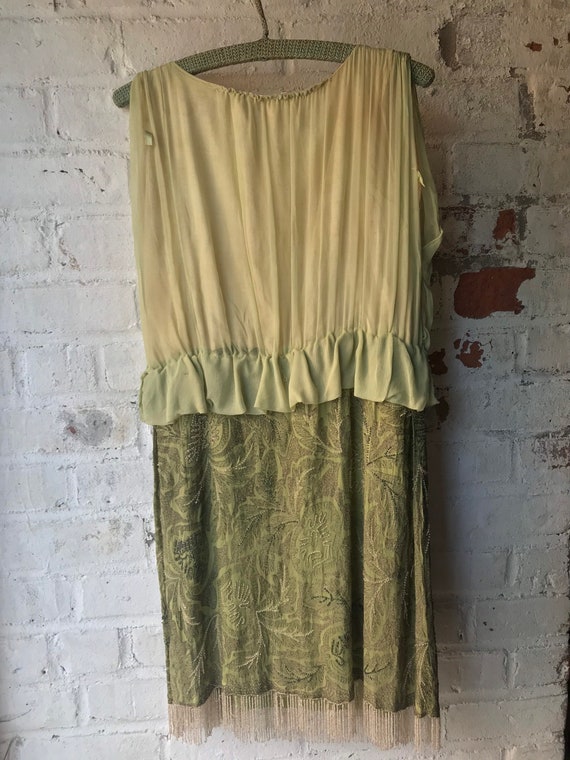 1920s Pistachio Green Beaded Radish Dress