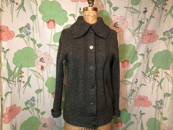 1940s Grey Wool Womens Cardigan Sweater