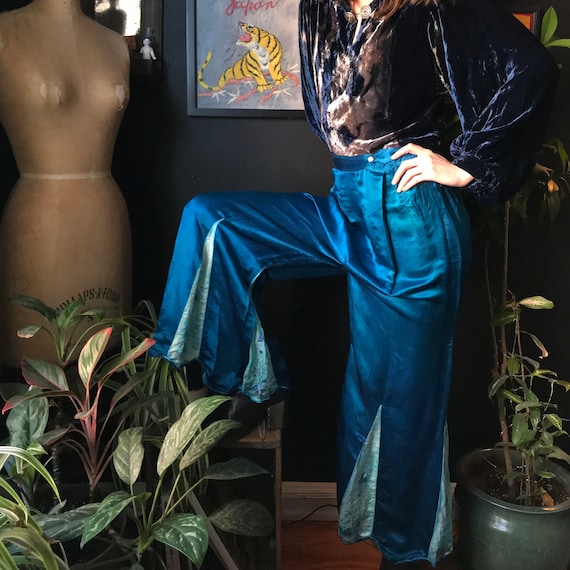 20s 30s Blue Silk Lounge Pants