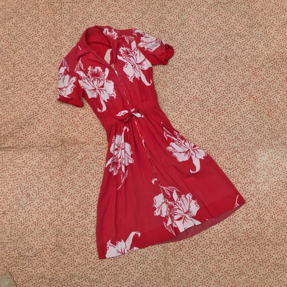 40s Floral Red Dress