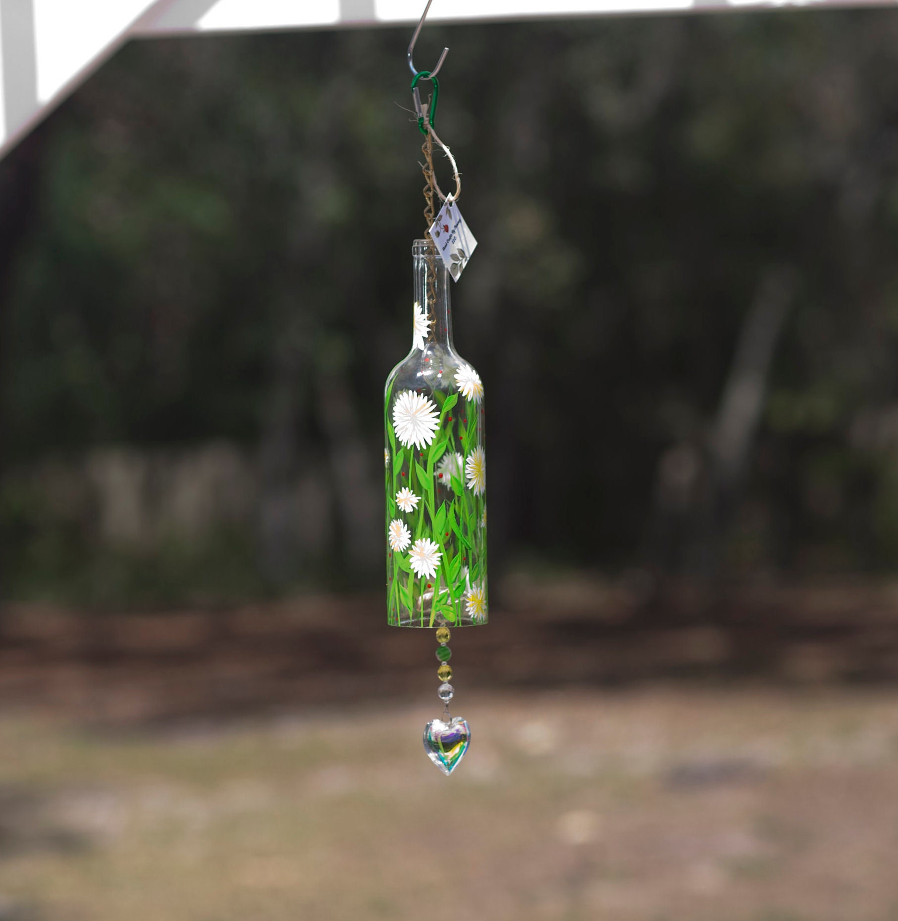 Hand Painted Wine Bottle Wind Chime/sun Catcher, Glass, Garden Gift