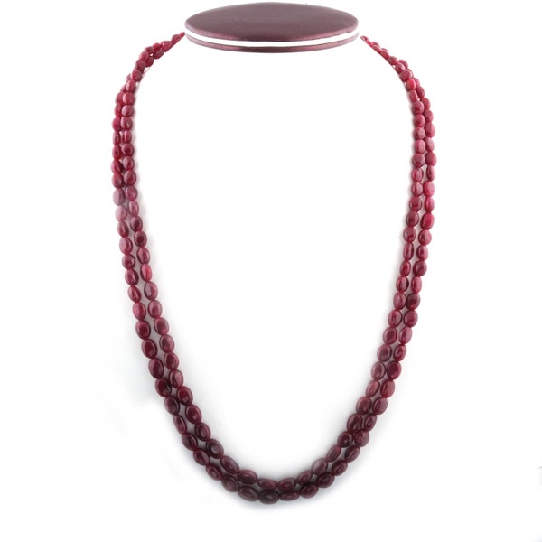 2 lignes de collier de rubis africain naturel-lisse collier ovale-pierre précieuse collier 10mmx7mm-8mmx6mm 20 pouces PN032