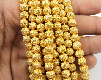 7 Strands Designer Gold Plated Designer Copper Casting Round Ball Beads,Jewelry Making Supplies 7mm 8 inches Bulk Lot CCB117