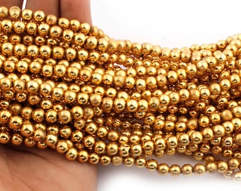 4mm Small Beads GCB064 10 Strands Gold Plated Copper Beads Sparkle Round Ball Beads 24k Gold Plated Copper Ball Beads
