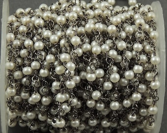 5 Feet Pearl Rosary Chain: 3mm Beaded Jewelry Making Supplies