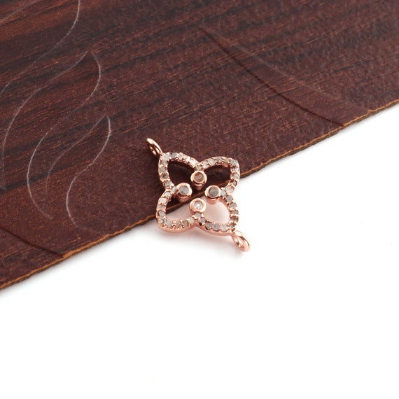 1 Pc Pave Diamond Clover Connector- 925 Sterling Silver