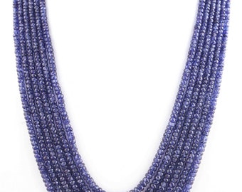 Collar Heishi de zafiro azul AAA+++, piedra preciosa fina (48 cm)