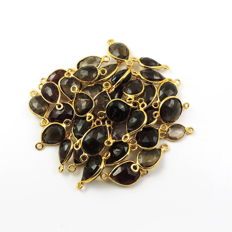 Gold Plated Smokey Quartz Connector,Jewelry making supplies,Bulk Wholesale CB002 36 pcs Bulk Lot Smoky Quartz Mix Shape Connector