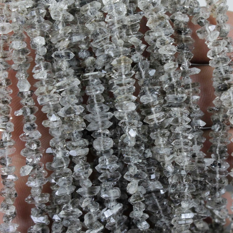 9 Stands Herkimer Diamond Quartz Nuggets Briolettes Herkimer Rough Stone Beads Jewelry Supplies 3mmx4mm-3mmx10mm 16 inches Bulk Lot SP453